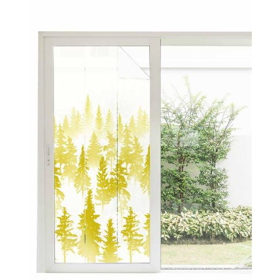 Window Privacy Film, Yellow Forest UV Sun Blocking Window Tint Film Heat Control One Way Blackout Window Film, Modern Abstract Silhouette Art Non Adhesive Static Cling Window Sticker 35.4x78.7 In