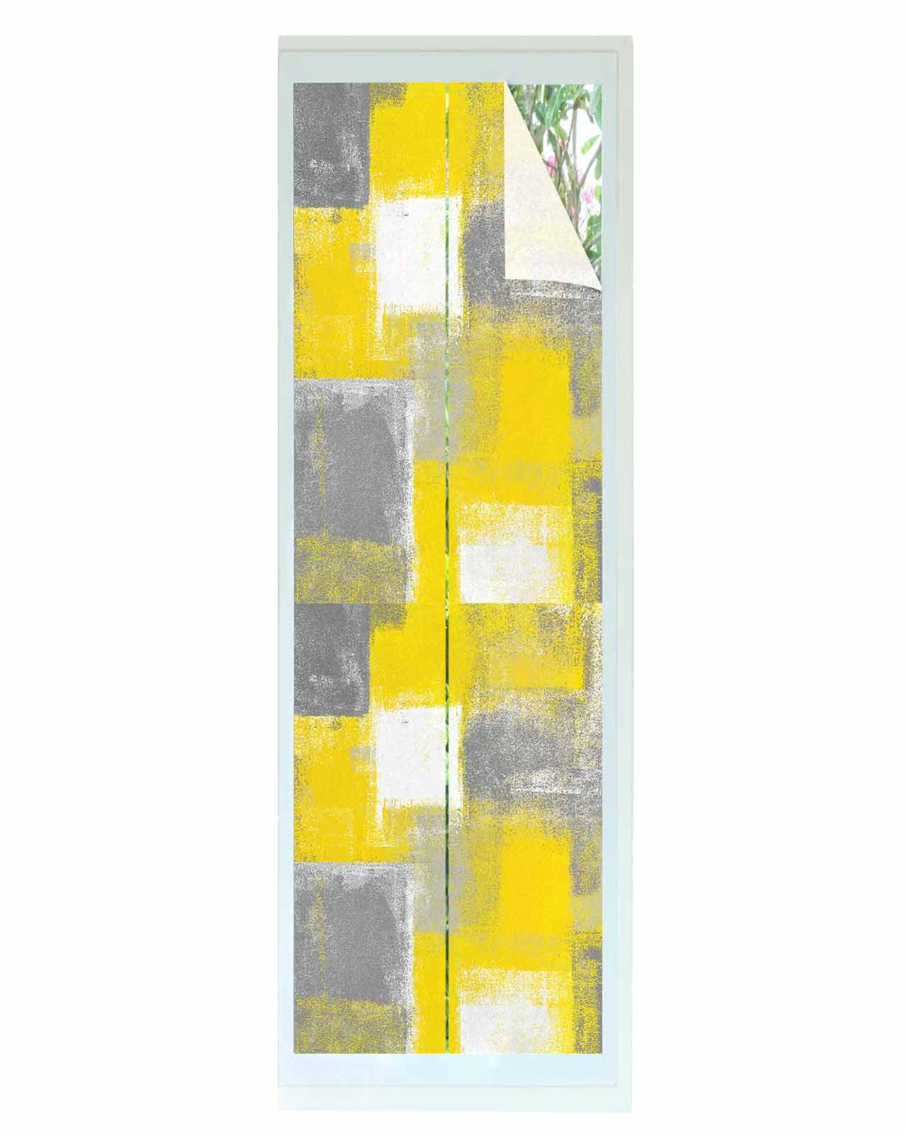 Window Privacy Film Yellow Grey Stained Glass Window Film Decorative Sun Block Window Cover Rustic Mottled Oil Painting Abstract Texture Window Clings Static Adhesive Sticker for Bathroom 23.6"x78.7"