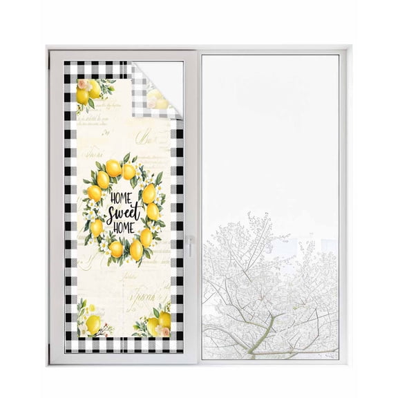 Window Privacy Film Yellow Lemon Stained Glass Window Film Decorative Sun Block Window Cover Beige Summer Farmhouse Black Buffalo Plaid Window Clings Static Adhesive Sticker for Bathroom 23.6"x59"