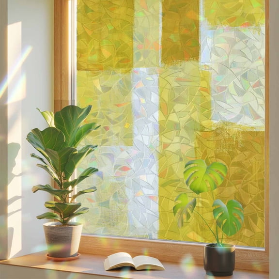 Window Privacy Film Yellow Paint Stained Glass Window Film Gradient Graffiti Modern Abstract Rainbow Static Window Clings for Glass Windows Home Bathroom Living Room Office Door Sticker 17.7"39.3"
