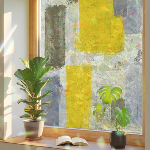 Window Privacy Film Yellow Paint Stained Glass Window Film Graffiti Abstract Art Rainbow Static Window Clings for Glass Windows Home Bathroom Living Room Office Glass Door Sticker 17.7"39.3"