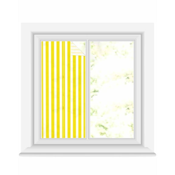 Window Privacy Film, Yellow Stripes UV Sun Blocking Window Tint Film Heat Control One Way Blackout Window Film, Farmhouse White Simple Vertical Striped Non Adhesive Static Cling Sticker 17.7x39.3 In