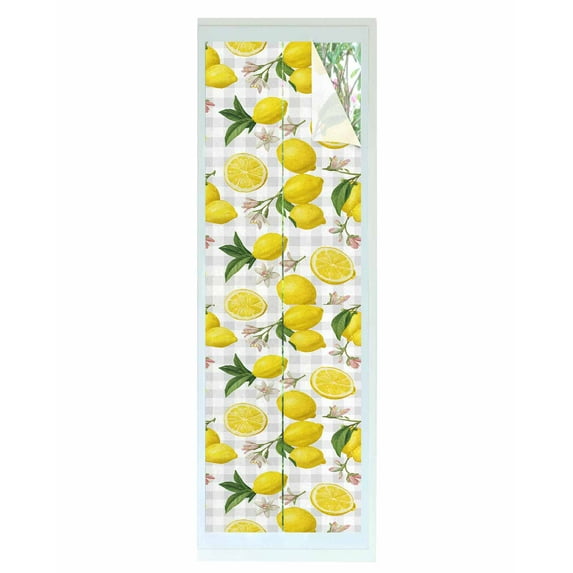 Window Privacy Film Yellow Summer Lemon Stained Glass Window Film Decorative Sun Block Window Cover Summer Botanical Gray Plaid Window Clings Static Adhesive Sticker for Bathroom 23.6"x78.7"