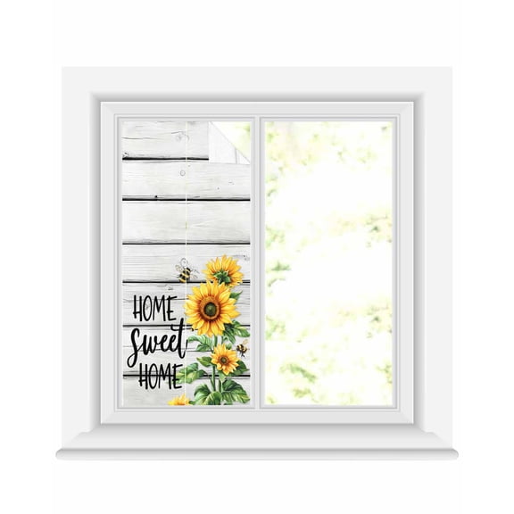 Window Privacy Film Yellow Sunflower Stained Glass Window Film Decorative Sun Block Window Cover Bee Wooden Grain Country Farmhouse Window Clings Static Adhesive Sticker for Bathroom 19.6"x39.3"
