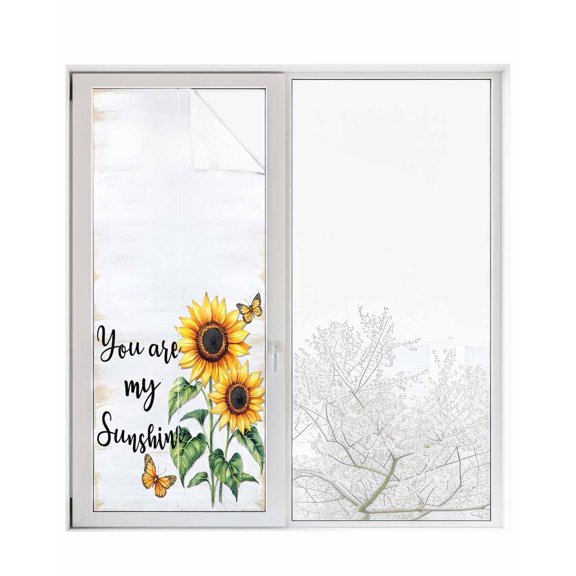 Window Privacy Film Yellow Sunflower Stained Glass Window Film Decorative Sun Block Window Cover Butterfly Sunshine Farmhouse Country Window Clings Static Adhesive Sticker for Bathroom 23.6"x59"