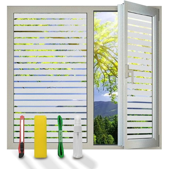 Window Privacy, Removable Glass Door Privacy Film, Suitable for Bathrooms, Offices, Static Cling Decorative Film, Reusable Window Stickers (Stripes, 23.6 x 157.4 inch)
