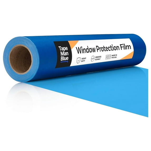 Window Protection Film, 24 inch x 200 feet, Made in The USA, Strongest and Most Durable Window Protection Film for Construction, Blue Self-Adhesive Temporary Glass Protective Film