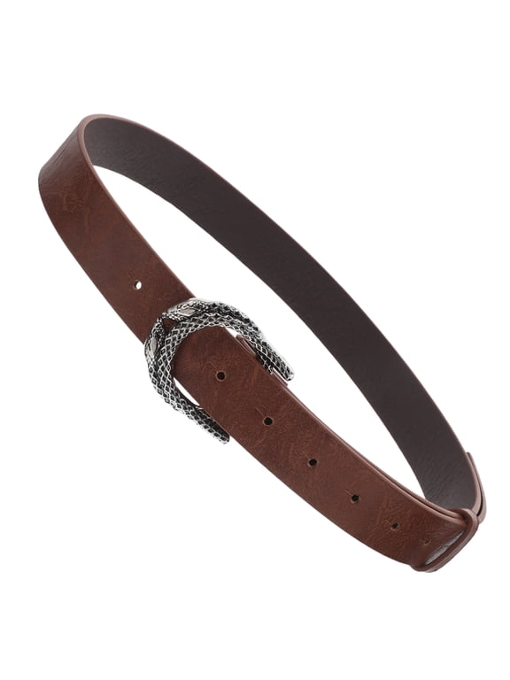 Fashionable Adjustable PU Waist Belt with Wild Snake Buckle in Chocolate Tone