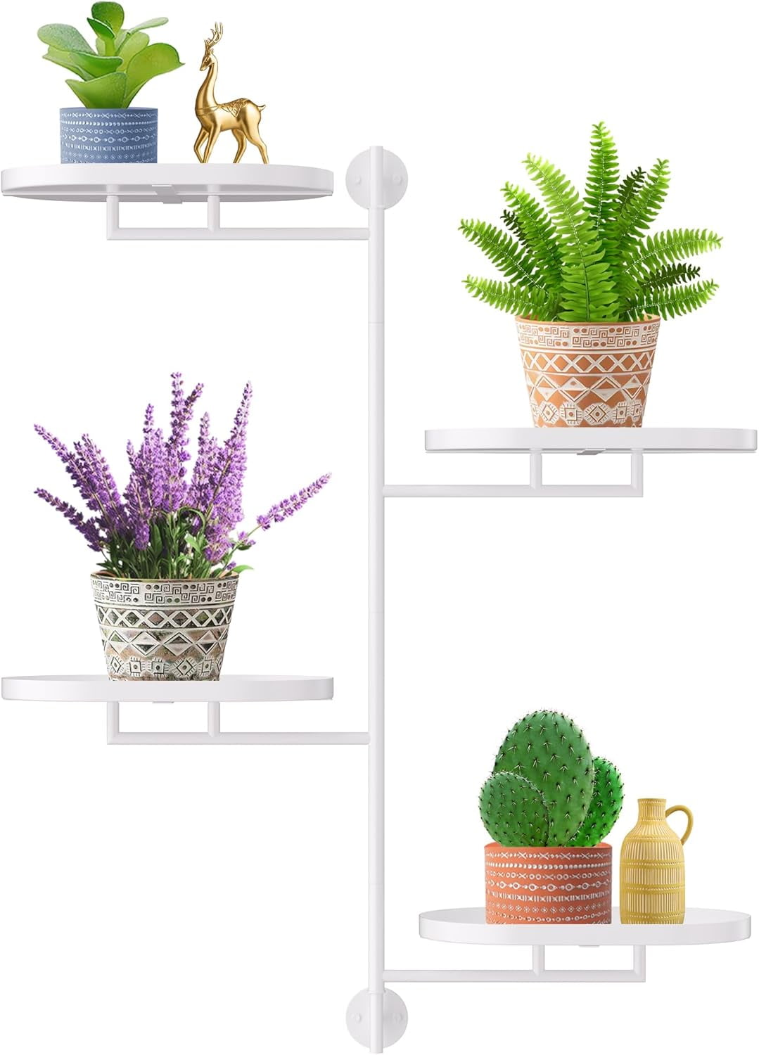 Window Rotating Plant Stand Shelf Indoor White Metal Floating Shelves 4 ...