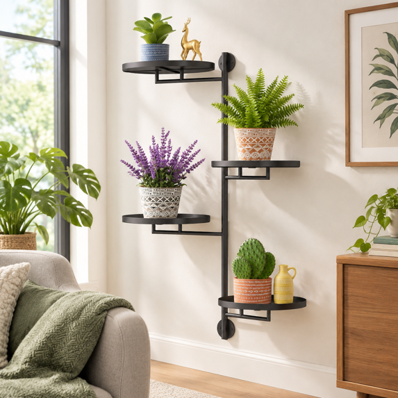 Metal Rotation Window Rotating Plant Stand Shindoor Black Metal Floating Shelves 4 ...