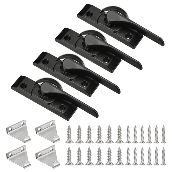 Window Sash Locks 3.4 x 0.9", 4Pcs Sliding Right Opening Cam Action Sash Locks and Keeper Replacement for Bedrooms Bathrooms Vertical and Horizontal Sliding Windows, Black
