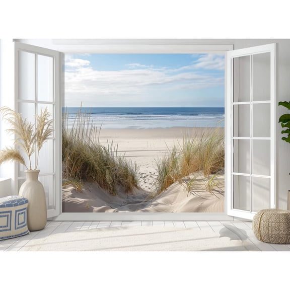 Window Scenery to Seaside Beach 5D Diamond Art Painting by Number Kits for Adults DIY Paint with Round Full Drill Diamond Gems Painting Art Craft for Home Wall Decor 11.8x15.8in(1)