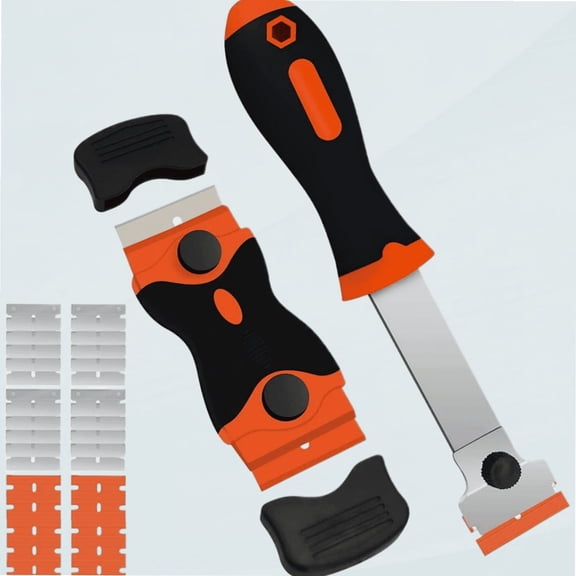 Window Scraper, Double Edged Glass Scraper and Long Handle Razor Blade Scraper with 20 Steel and 10 Plastic Blades for Removing Decals Stickers Glue Tint Labels