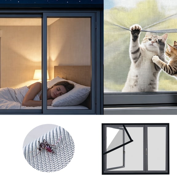 Window Screen Cat Guard Netting Strong Self, Mesh for Indoor Cats Keep Out Window , Fine Grid, 100x130 cm, Black1