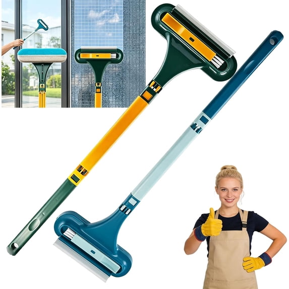 Window Screen Cleaner, 2 in 1 Window Screen Cleaning Brush with Squeegee, Mesh Screen Cleaner Tool for Patio, Door, Porch Screens, Wet Dry Dual-Use (2PC-Mix)
