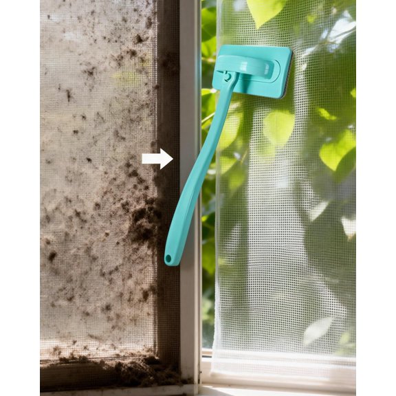 Window Screen Cleaner Kit,Wet and Dry Dual-Use Mesh Screen Cleaner + 3 Window Track Cleaning Tools,Detachable Window Sill Cleaner Tool for Easy,Efficient Cleaner