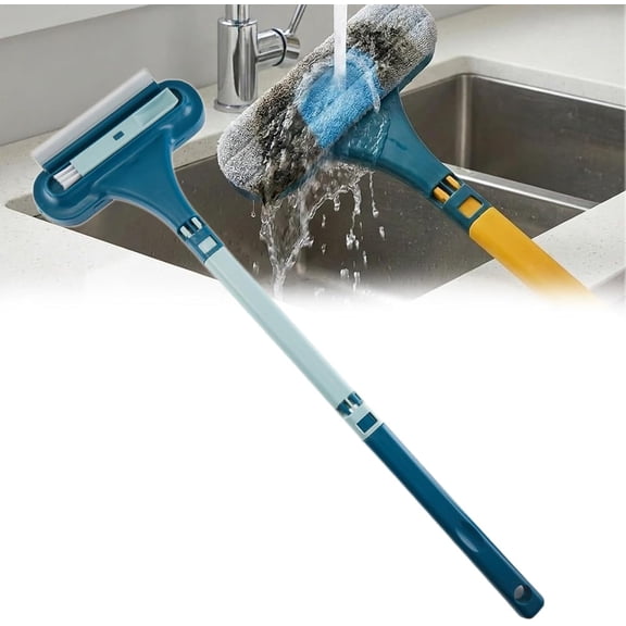 Window Screen Cleaning Brush, 2 in 1 Window Screen Cleaning Brush with Squeegee, Multipurpose Mesh Screen Cleaner Tool with Detachable Extended Handle, Lightweight Reusable (Blue)
