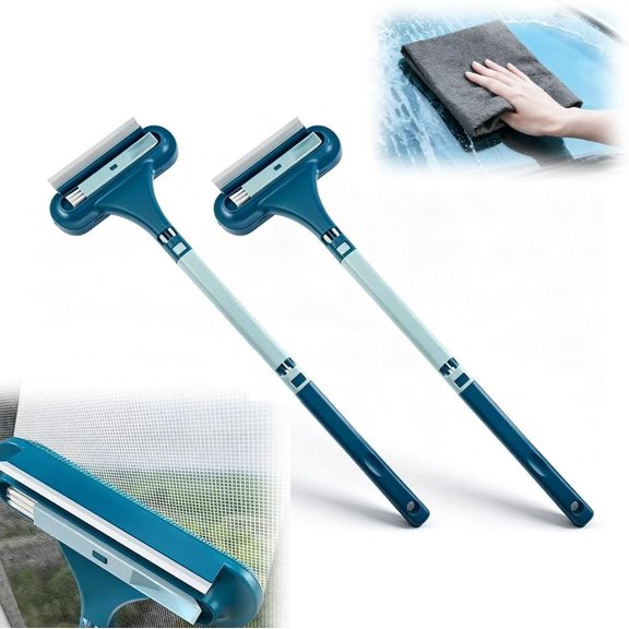 Window Screen Cleaning Brush 2 in 1 Squeegee Groove for Patio Door Porch2pc Blue