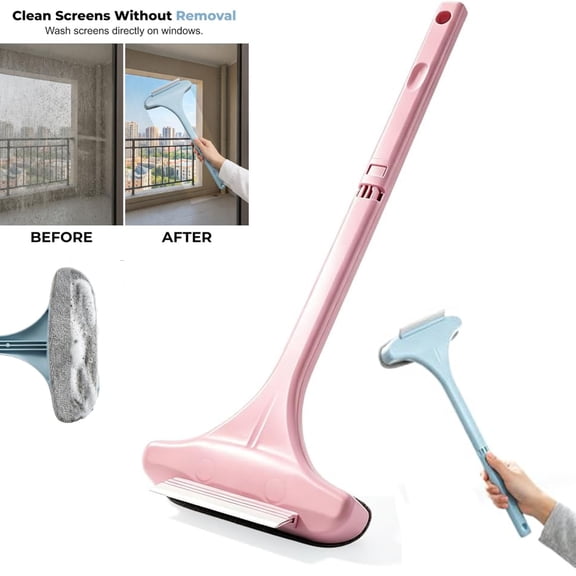 Window Screen Cleaning Brush, 2026 Upgraded 2 in 1 Mesh Cleaner Brush, Multi-Purpose Cleaning Brus, Window Screen Cleaner Tool with Squeegee, for Household Window Cleaning
