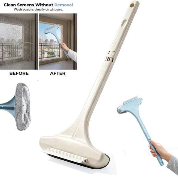 Window Screen Cleaning Brush, 2026 Upgraded 2 in 1 Mesh Cleaner Brush, Multi-Purpose Cleaning Brus, Window Screen Cleaner Tool with Squeegee, for Household Window Cleaning