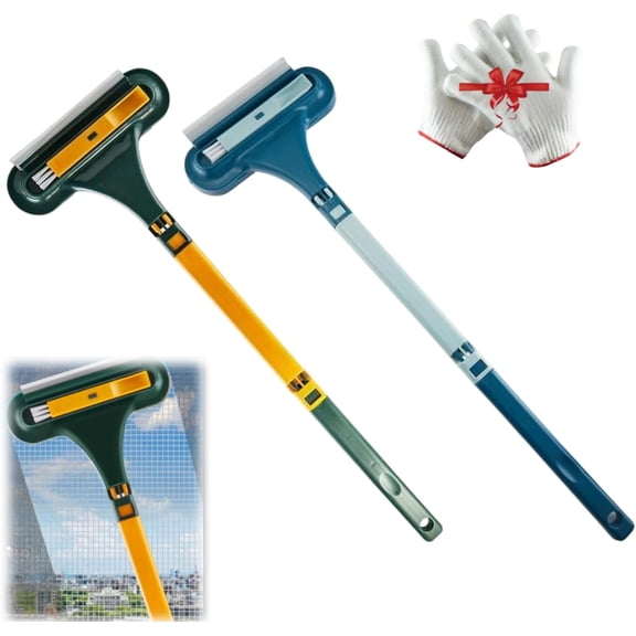 Window Screen Cleaning Brush,3 in 1 Window Screen Cleaner Tool with Squeegee, Mesh Screen Cleaner,Window Track Brush,Multi-Purpose Cleaning Brush for Patio, Door, Porch Screens (2 Pcs(Combination))