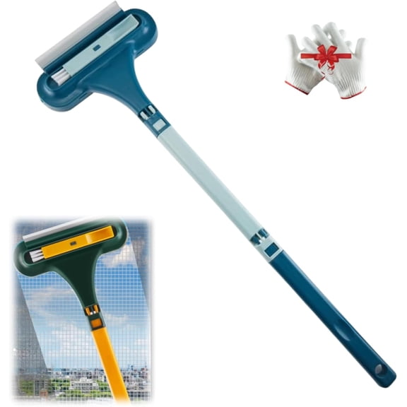 Window Screen Cleaning Brush,3 in 1 Window Screen Cleaner Tool with Squeegee, Mesh Screen Cleaner,Window Track Brush,Multi-Purpose Cleaning Brush for Patio, Door, Porch Screens (1 Pcs(Blue))