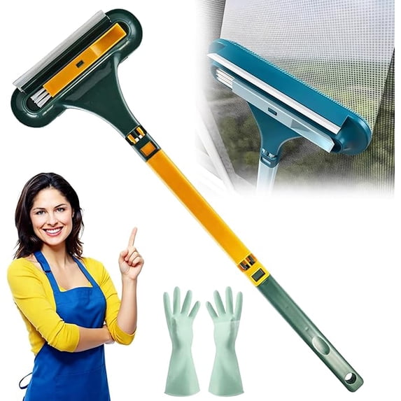 Window Screen Cleaning Brush, Multi-Purpose 2 In 1 Mesh Screen Cleaner with Squeegee, Suitable for Patio Porch and Door Screen Cleaning