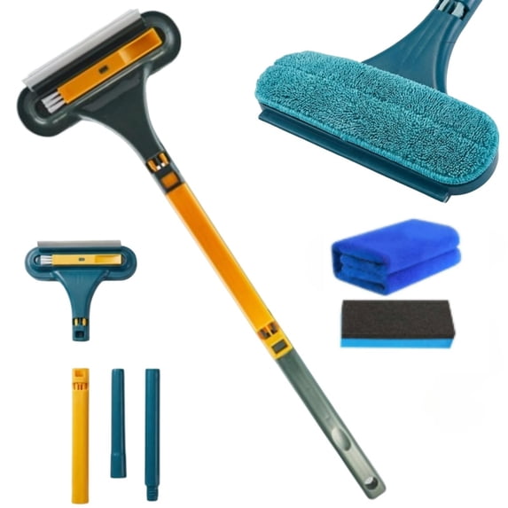 Window Screen Cleaning Brush, Window Screen Cleaner Tool with Squeegee & Crevice Brush, Multi-Purpose Cleaning Brush for Patio, Door, Porch Screens, Double Sided Wet & Dry Dual Use