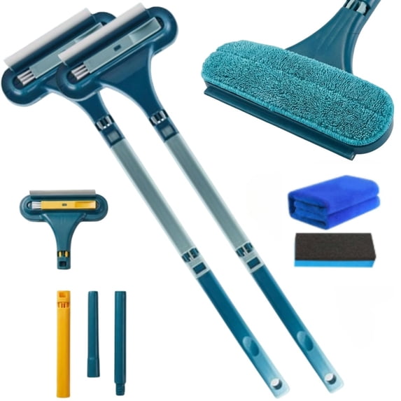 Window Screen Cleaning Brush, Window Screen Cleaner Tool with Squeegee & Crevice Brush, Multi-Purpose Cleaning Brush for Patio, Door, Porch Screens, Double Sided Wet & Dry Dual Use