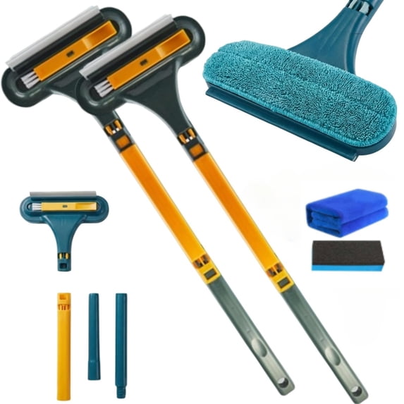 Window Screen Cleaning Brush, Window Screen Cleaner Tool with Squeegee & Crevice Brush, Multi-Purpose Cleaning Brush for Patio, Door, Porch Screens, Double Sided Wet & Dry Dual Use
