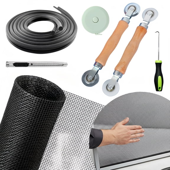 Window Screen & Door Repair Kit, 48"x118" Extended Size Fiberglass Mesh with Rolling Tool, Spline, Cutter & Hook for Quick Fix