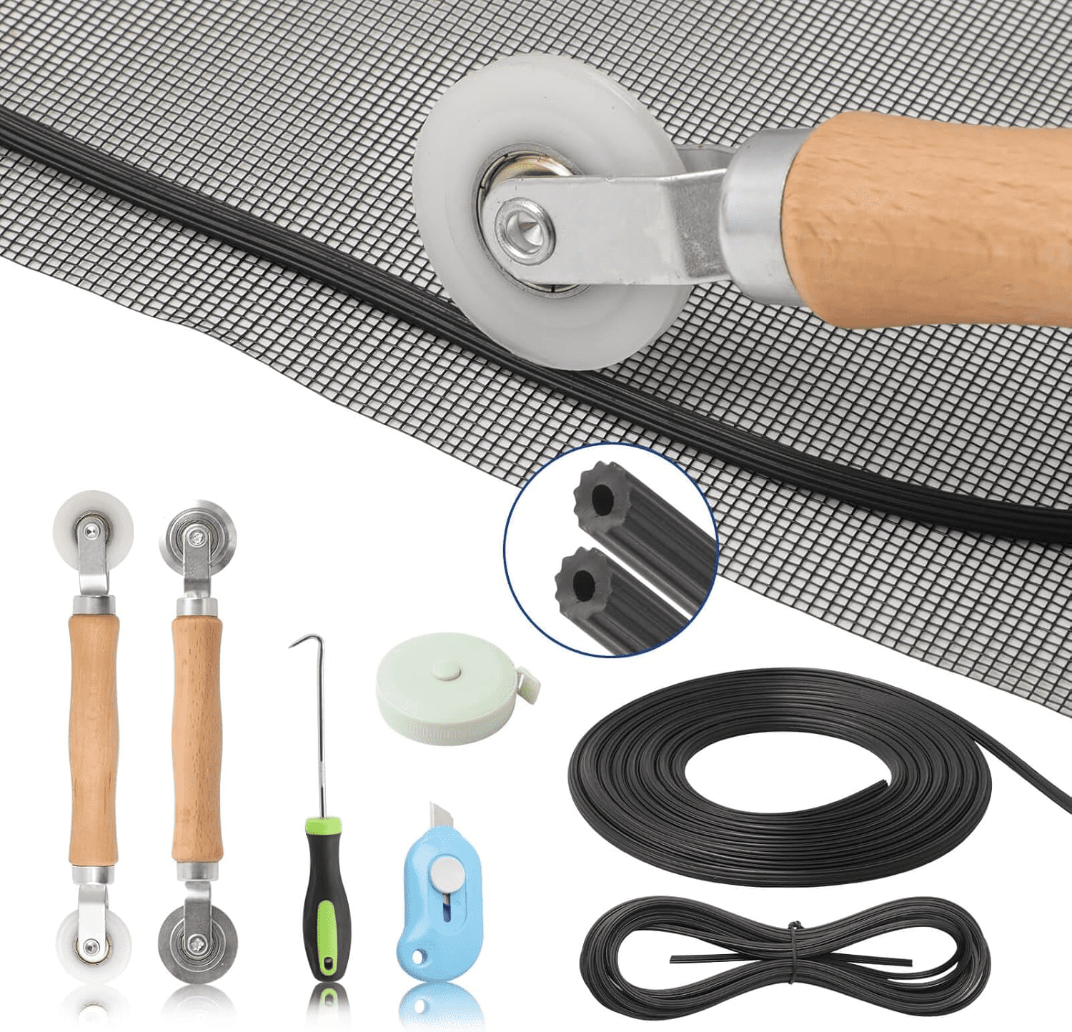 FLYZZZ Window Screen Mesh Kit – 48"x118" Fiberglass Screen With 27.5 Ft Spline & Rolling Tool For Door, Patio & Porch Repair
