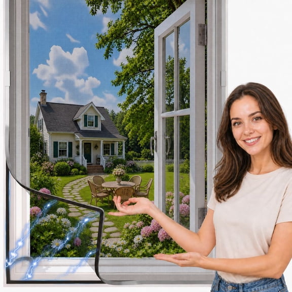 Window Screen Magnetic Window Screen Replacement Max 39" x 59", DIY Fiberglass Mesh Adjustable Window Screens for House Windows, Grey Frame with Grey Mesh