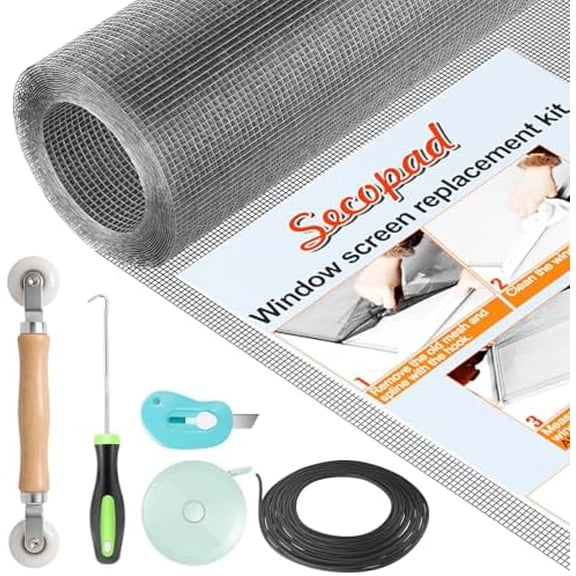 Window Screen Repair Kit, 48" x 118" Screen Door Mesh Replacement Kit, Durable Fiberglass Roll with Tools for Windows Doors Patio and Porch Replacement, Grey