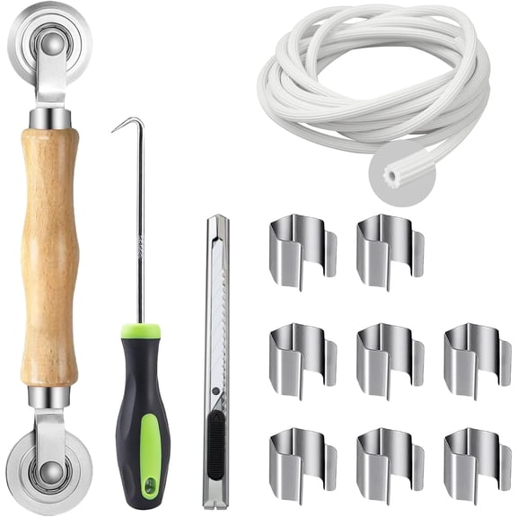 Window Screen Repair Kit, Screen Spline, Screen Roller Tool, Spline Removal Hook, Screen Clips and Screen Cutter,5 in 1 Window Screen Tool for Replacing & Installing Door and Window Screens