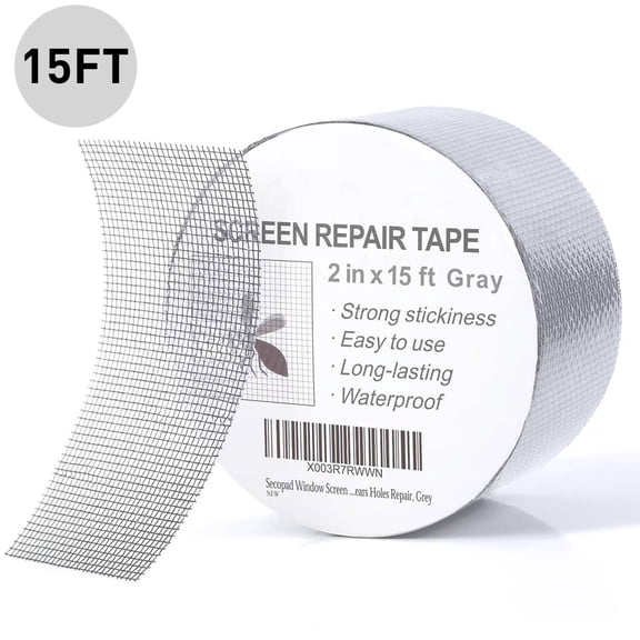 Window Screen Repair Tape,2 in X 15 FT (180In) Extended Size Fiberglass Screen Patch Repair Kit for Window Door Screen,Strong Adhesive Screen Tape Mesh Tears Holes Repair,Gray