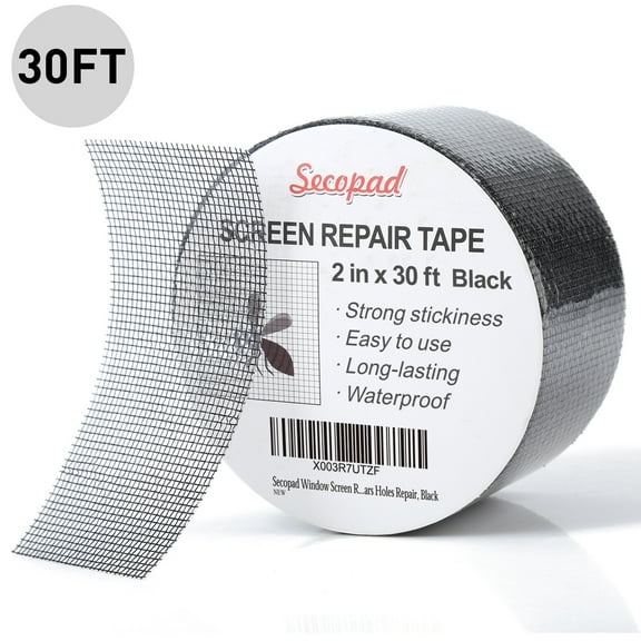 Window Screen Repair Tape, 2 in X 30 FT (360In) Fiberglass Screen Patch Repair Kit for Window Door Screen, Strong Adhesive Screen Tape Mesh Tears Holes Repair, Black