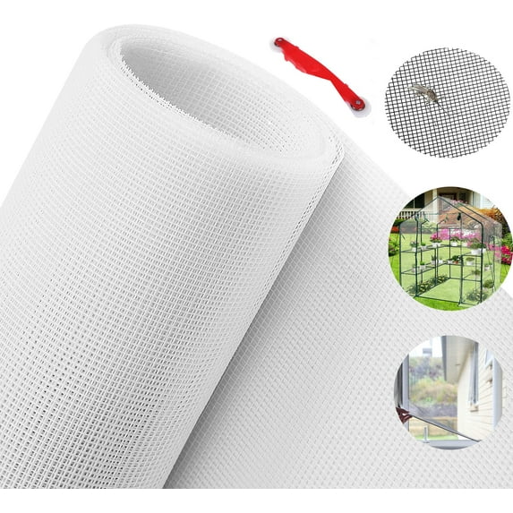 Window Screen Replacement,39.37"W x 39.37"L Durability Polyester Adjustable Screen for Windows and Door DIY Window Screen Roll French Patio Entry Porch Sliding with 1 Implementation Tool (White)