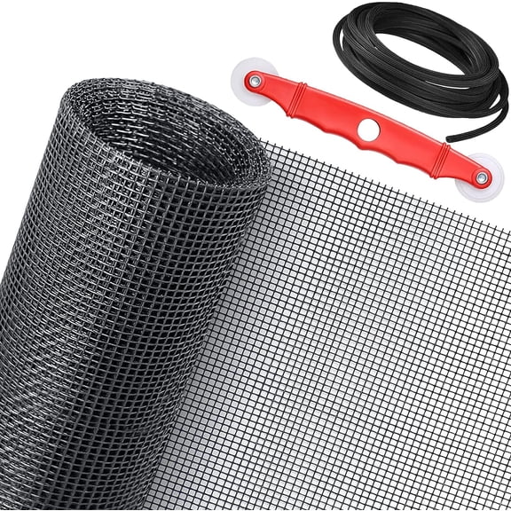 Window Screen Replacement Kit, 48'' x 99'' Fiberglass Mesh with Rolling Tool and Retainer Spline, DIY Adjustable Door for Window, Patio, Gray