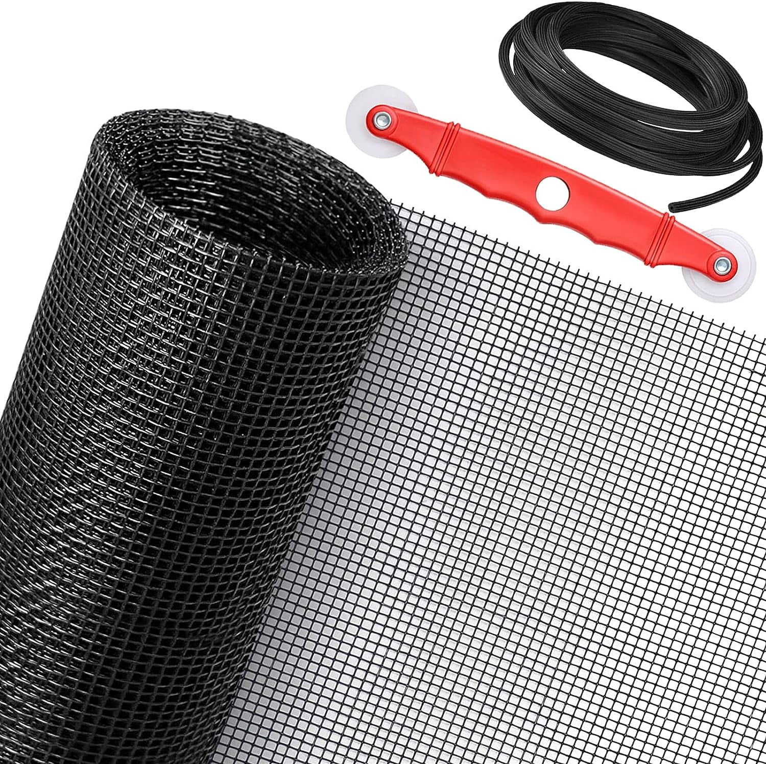 48"x177" Window Screen Replacement Kit & Screen Door Repair Kit, Fiberglass Mesh Roll With Spline, Roller, Hook, Cutter & Ruler, Sliding Screen Door & Window Mesh Replacement For Patio, Porch, Home