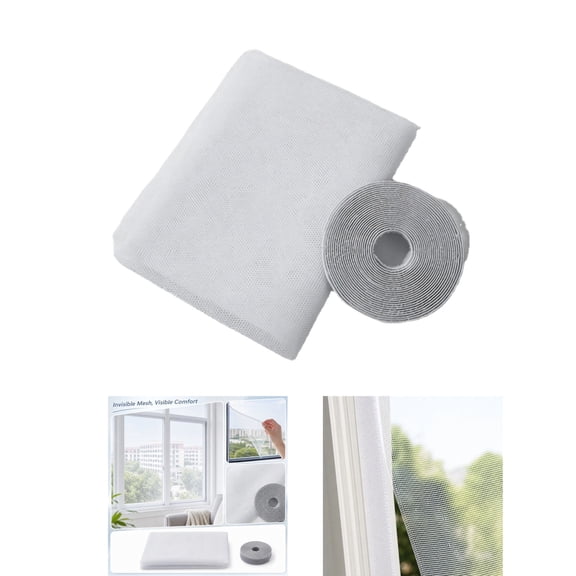 Window Screen Replacement Mesh 59"W x 59"L - Pet Resistant Premium & Durable Polyester Screen Door Mesh, Allows Fresh Air in, DIY Repair Kit Includes Tool for Sliding Doors,Windows,Patio, White_1pc