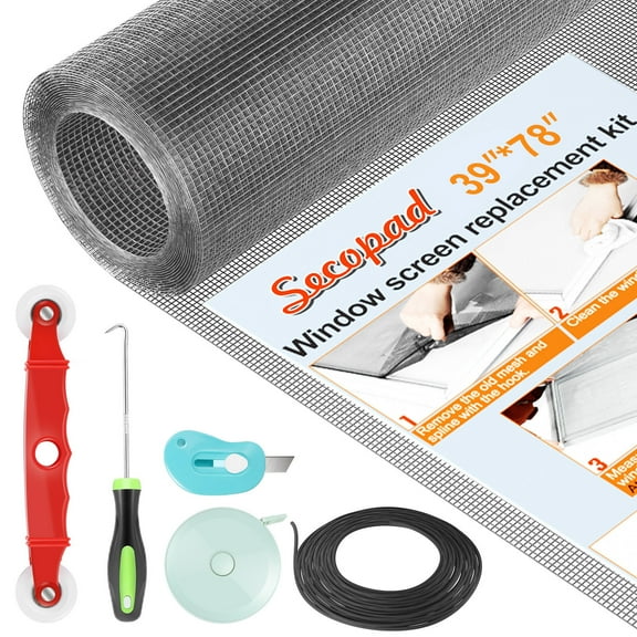 Window Screens Replacement Repair Kit, 39in x 78in Extended Size Screen Door Mesh Replacement Kit, Durable Fiberglass Mesh Screen Roll with Tools for Windows Doors Patio and Porch Screens, Gray