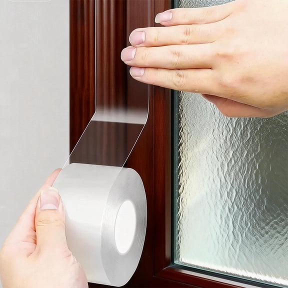 Window Sealing Tape 2 Inch x 33 FT Transparent Window Draft Insulation Residue-Free Clear Weather Stripping Caulk Tape Windproof Weatherproof Window Seal AC Units for Window Glass, Doors Gaps