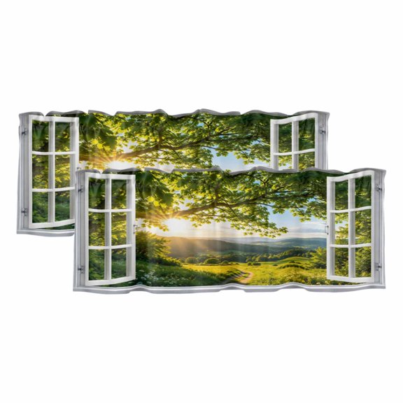 Window Serene 2 Panels Kitchen Valance, Summer Oak Tree Canopy Rolling Hill Country Pathway Curtains Valances for Small Windows Rod Pocket Window Treatments for Living Room Bedroom 42" W x 12" L