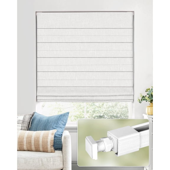 Window Shades 30" W × 48" H White No-Drill Blackout Indoor Use
