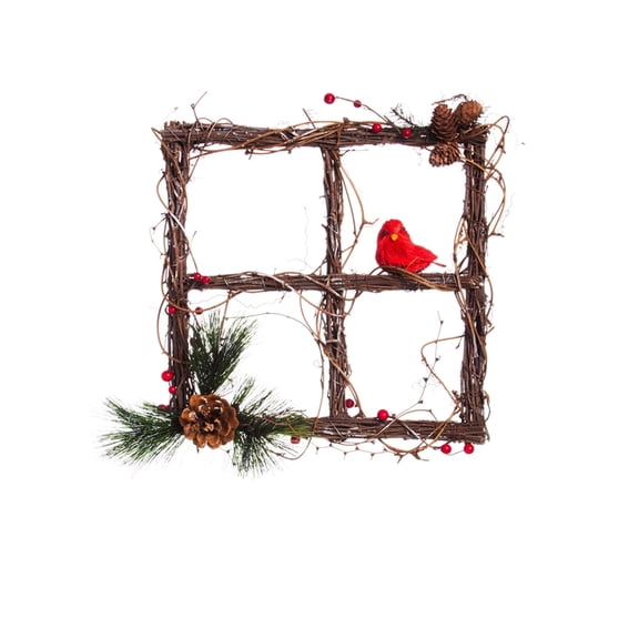 Window Shaped Berry and Cardinal Wall Dcor