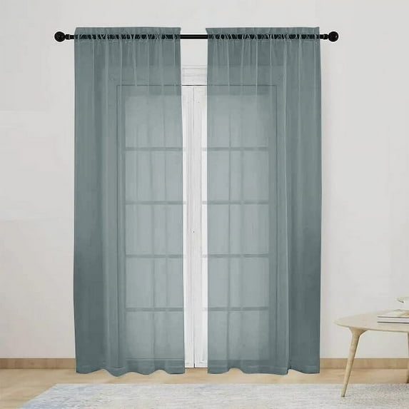 Window Sheer Curtains 1 Panel ,Basic Rod Pocket Sheer Curtains for Bedroom Children Living Room Yard Kitchen ,52"×63" ,Dark Grey