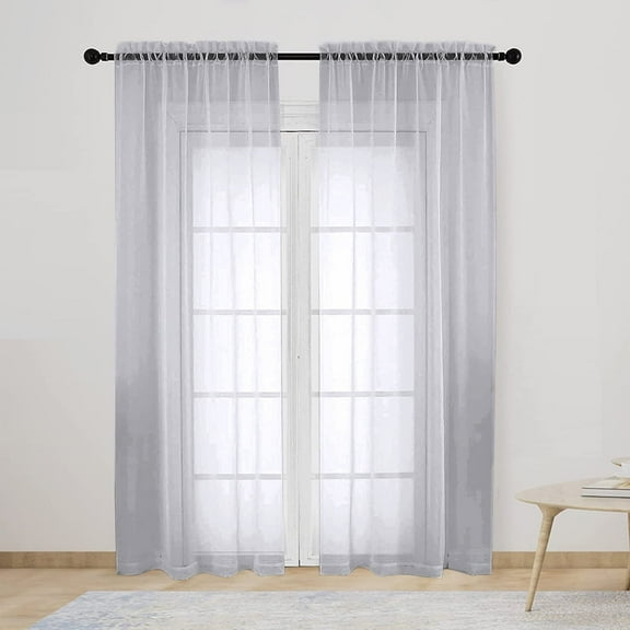 Window Sheer Curtains Gray Curtains Clear Curtains Basic Rod Pocket Panel for Kitchen Bedroom Children Living Room Yard(55" X 63", Gray)