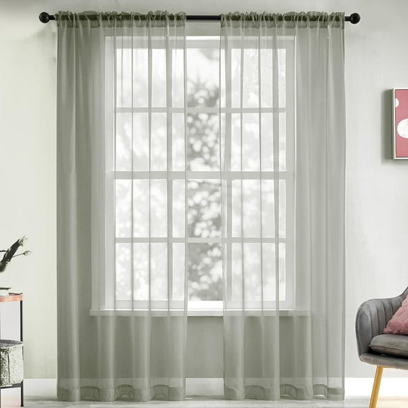 Window Sheer Curtains White Curtains Clear Curtains Basic Rod Pocket Panel for Kitchen Bedroom Children Living Room Yard(55" X 84", Dark Gray)