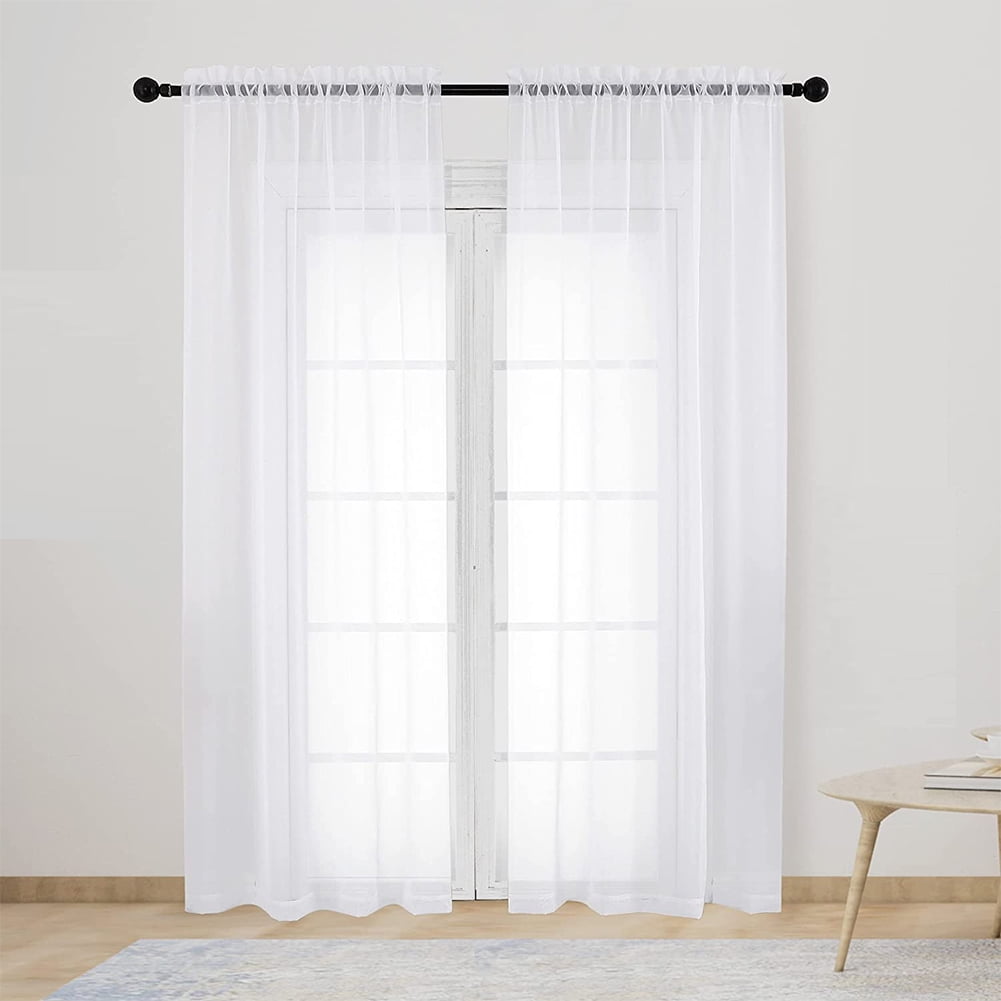 Window Sheer Curtains White Curtains Clear Curtains Basic Rod Pocket Panel for Kitchen Bedroom Children Living Room Yard(55" X 84", White)